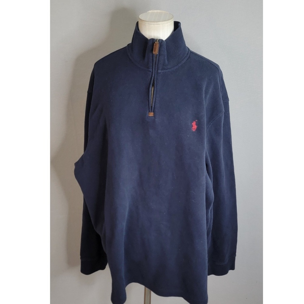 Polo Ralph Lauren 1/4 Zip XXL Navy Blue Cotton Pullover Mens Preppy Classic